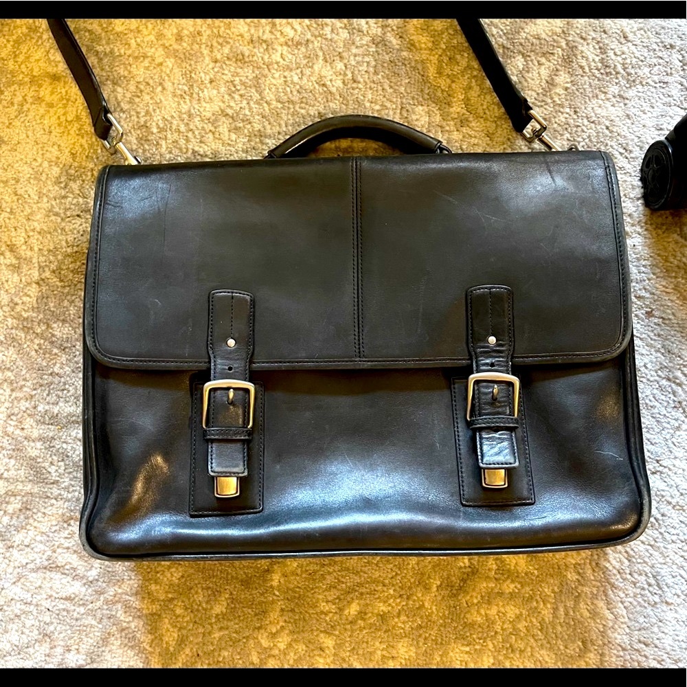 Black leather Coach Thompson briefcase
